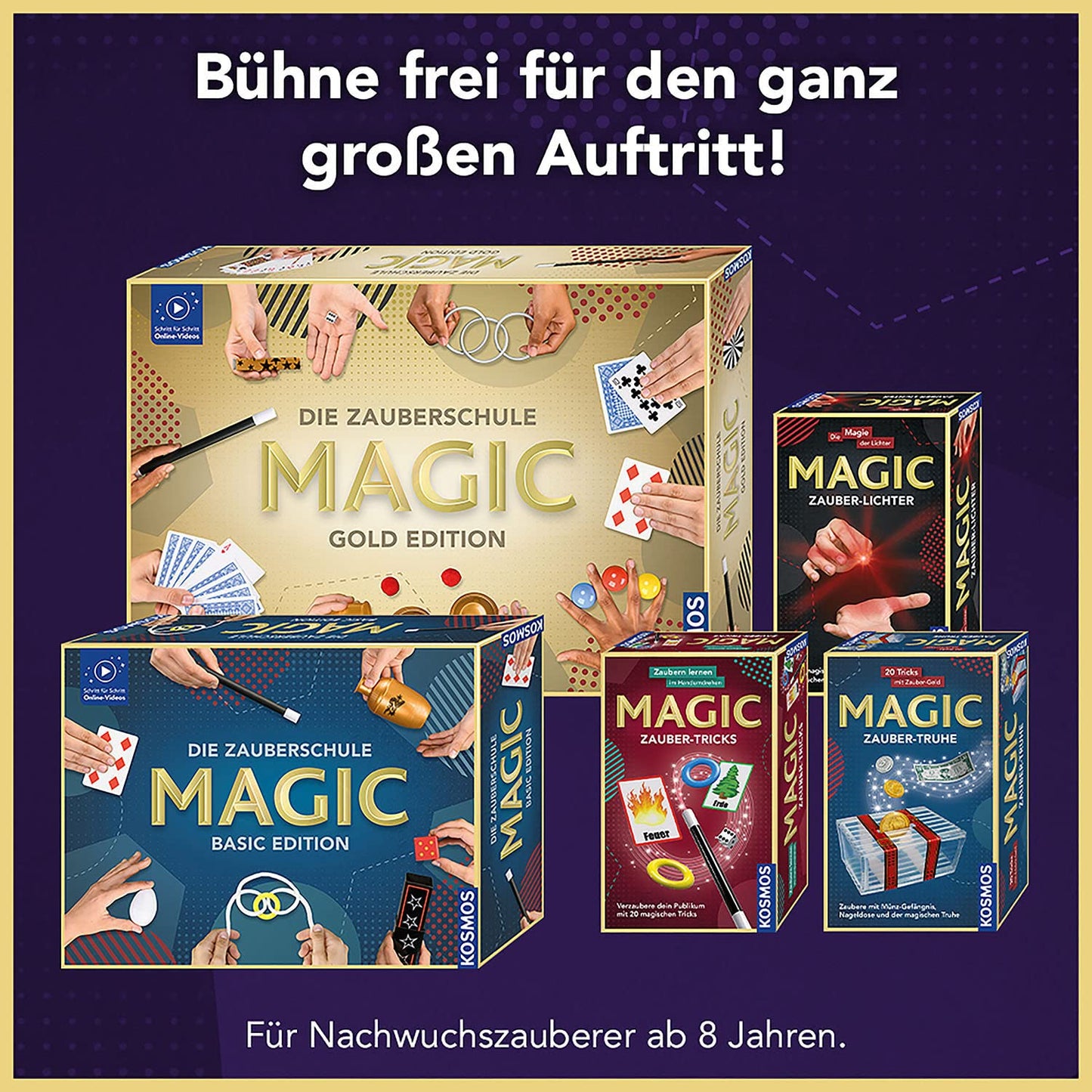 Cosmos 680350 Magic Gold Edition, 150 magic tricks of various levels, includes many magic props, magic set for kids aged 8 and up, with online tutorial videos and multilingual instructions.