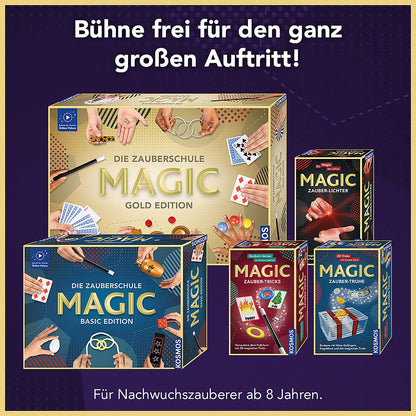 Cosmos 680350 Magic Gold Edition, 150 magic tricks of various levels, includes many magic props, magic set for kids aged 8 and up, with online tutorial videos and multilingual instructions.