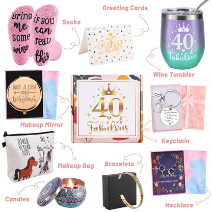 Gifts for a 40th birthday for women, 9 special, unique, fun gifts for women turning 40, wife, mother, sister, friends, ladies, colleagues, socks, wine glass, candle, bracelet.