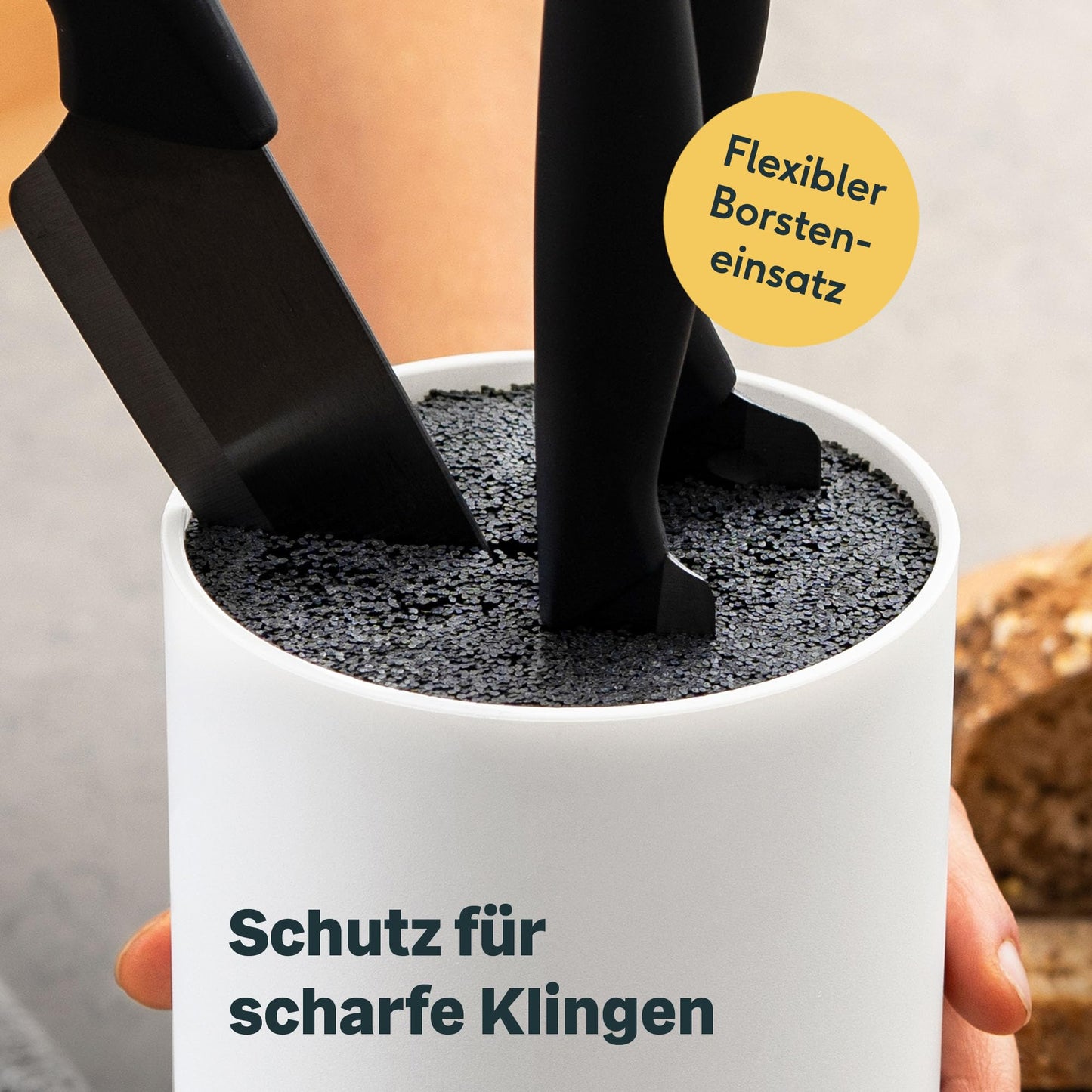 SILBERTHAL Universal knife block - removable bristle insert - without knives - unfilled - knife storage with stainless steel ring - White