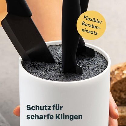 SILBERTHAL Universal knife block - removable bristle insert - without knives - unfilled - knife storage with stainless steel ring - White