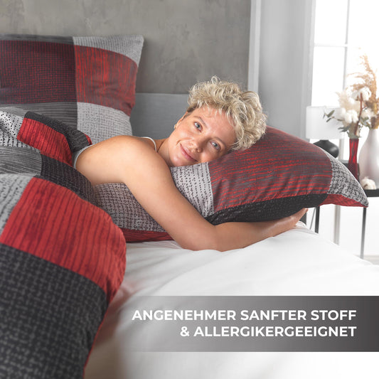 Kuscheli® bed linen 135x200 4 pieces | ÖkoTex certified & suitable for allergy sufferers | Bedding set with 2 duvet covers 135 x 200 & pillowcases 80x80 each | modern & high quality, Color: D04