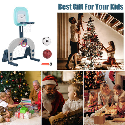 Hadwin Kids Basketball Hoop Set, 3-in-1 adjustable basketball stand & soccer goal & throwing game for toddlers, sports for boys and girls, suitable for indoor use.