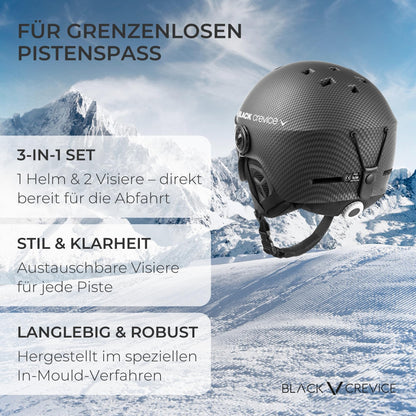 Black Crevice Arlberg ski helmet with 2 visors, carbon black/gray, M/L.