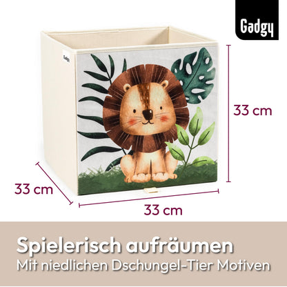 Gadgy Storage Box Kids - Storage Box Kids Room 4 Pack - Compatible with Kallax Kids Boxes - Foldable Kids Storage Boxes 33x33x33 cm - Animal-themed Kids Room Storage Boxes