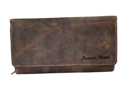 Frédéric John's wallet with coin and bill compartments - 8 separate compartments - Euro sorter - bill compartment - leather gift idea (Brown, XL)
