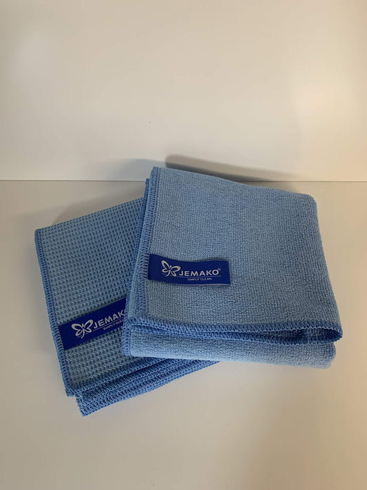 Jemako 2-piece set = 1 x professional cloth (45 x 60 cm) and 1 x drying towel (40 x 45 cm) blue