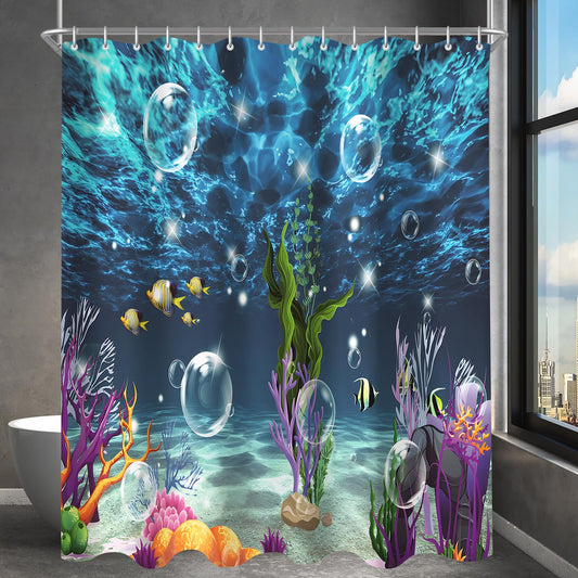 Lerores shower curtain 240x200cm colorful seabed, weighted hem anti-mold fabric, water repellent, washable polyester shower curtains with 16 eyelets and shower curtain rings for bathroom, bathtub