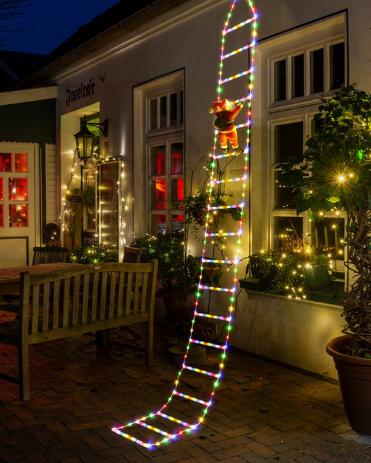 Geemoo LED Santa Claus Ladder String Lights - 3 meters LED Christmas Lights Battery Operated with Timer, Memory Function, 8 Modes, for Indoor Outdoor Christmas Tree Window Christmas Decor (Multicolor)