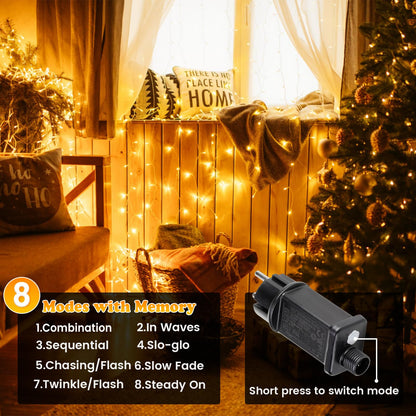 Elegear 2000 LEDs String Lights Outdoor 50M Christmas Lights Powered by Electricity Christmas Decor 8 Modes Warm White LED String Lights for Indoor Outdoor New Year Christmas Tree Party Hotel Garden Wedding