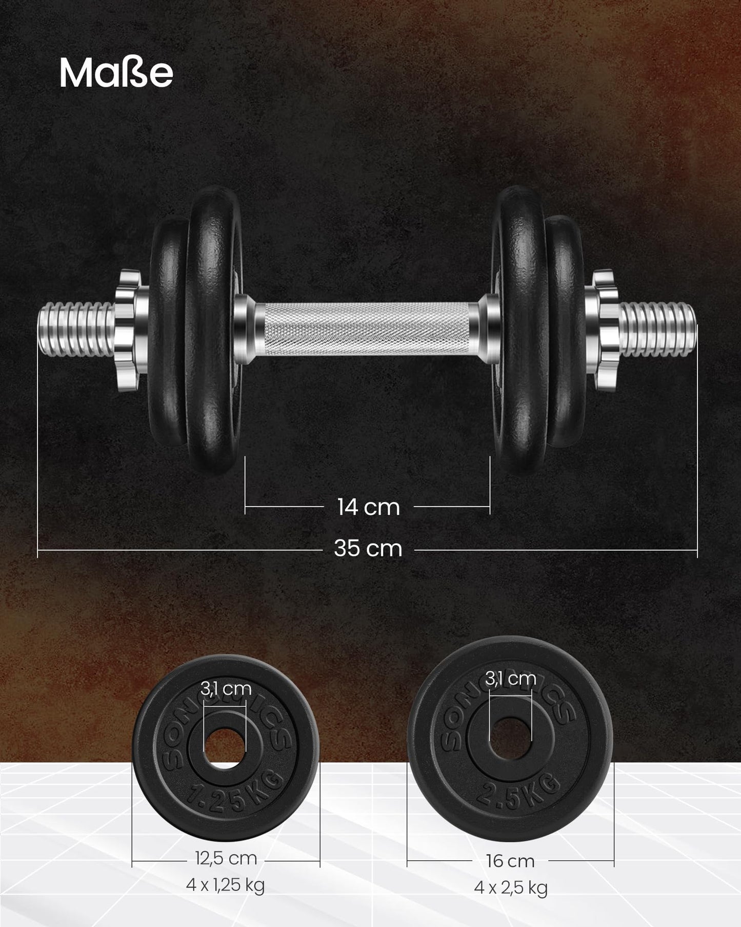 SONGMICS Dumbbells, Dumbbell Set made of cast iron, Dumbbells, 2 x 10 kg, adjustable, Workout, Fitness training, Weight lifting for home, gym, ink black SYL20T