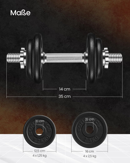 SONGMICS Dumbbells, Dumbbell Set made of cast iron, Dumbbells, 2 x 10 kg, adjustable, Workout, Fitness training, Weight lifting for home, gym, ink black SYL20T