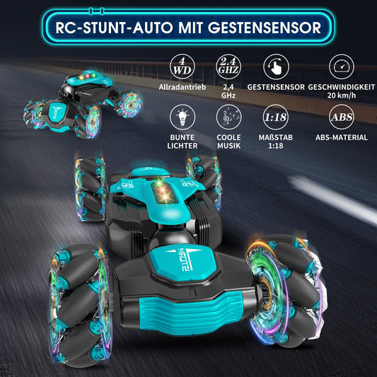 Dysaim Remote Control Car for 6 7 8 9 10 11 12 Year Old Boys Girls Christmas Birthday Gifts Indoor & Outdoor 2.4 GHz RC Offroad Twist Stunt Car 2 Battery Music Racing Car Hand Control Toy