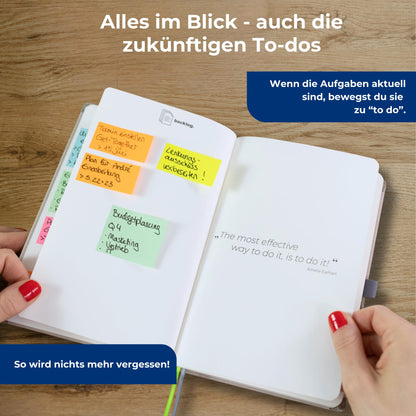 Notepad - The agile notebook A5 | With integrated Kanban Board | incl. 300 sticky notes | More clarity + focus | To do notebook | 192 numbered pages | vegan Hardcover (Gray/Blue)