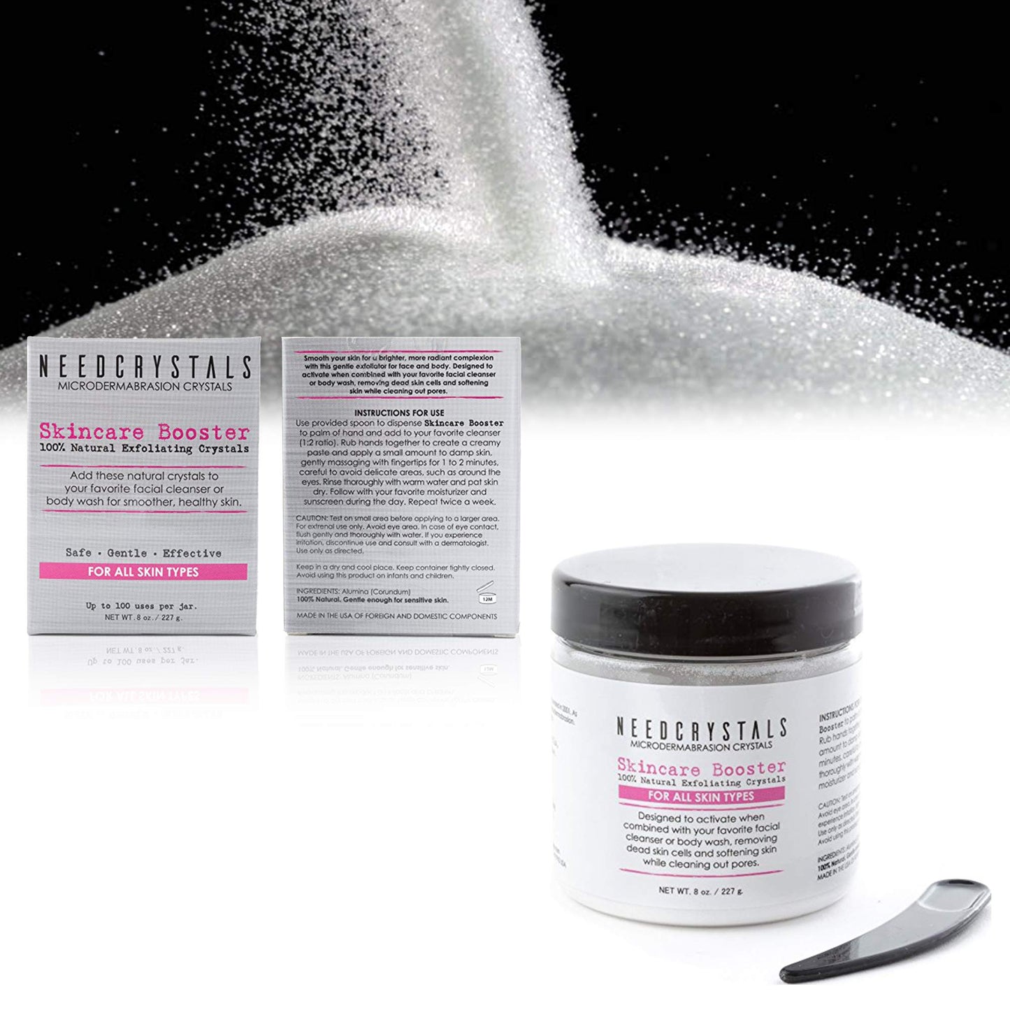 NeedCrystals Microdermabrasion Crystals, facial scrub. Natural face scrub for dull or dry skin improves scars, blackheads, pore size, wrinkles, spots, and skin texture. 227g