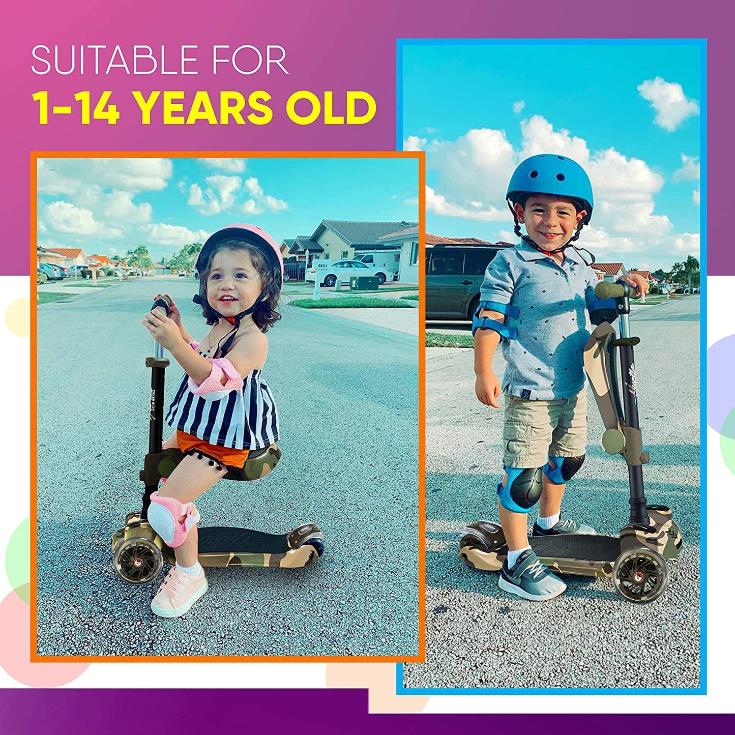 3-wheel scooter for kids - standing and cruising children's toy scooter with adjustable height, non-slip platform, flashing wheel lights, for boys/girls aged 2-12 years - Hurtle