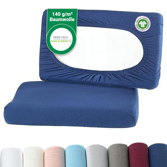 BaSaTex Bio Pillowcases 2 Pack for Neck Pillows and Health Pillows | 97% GOTS-Certified Cotton + 3% Elastane | approx. 45-60 x 30-40 cm – 20 cm border | Navy