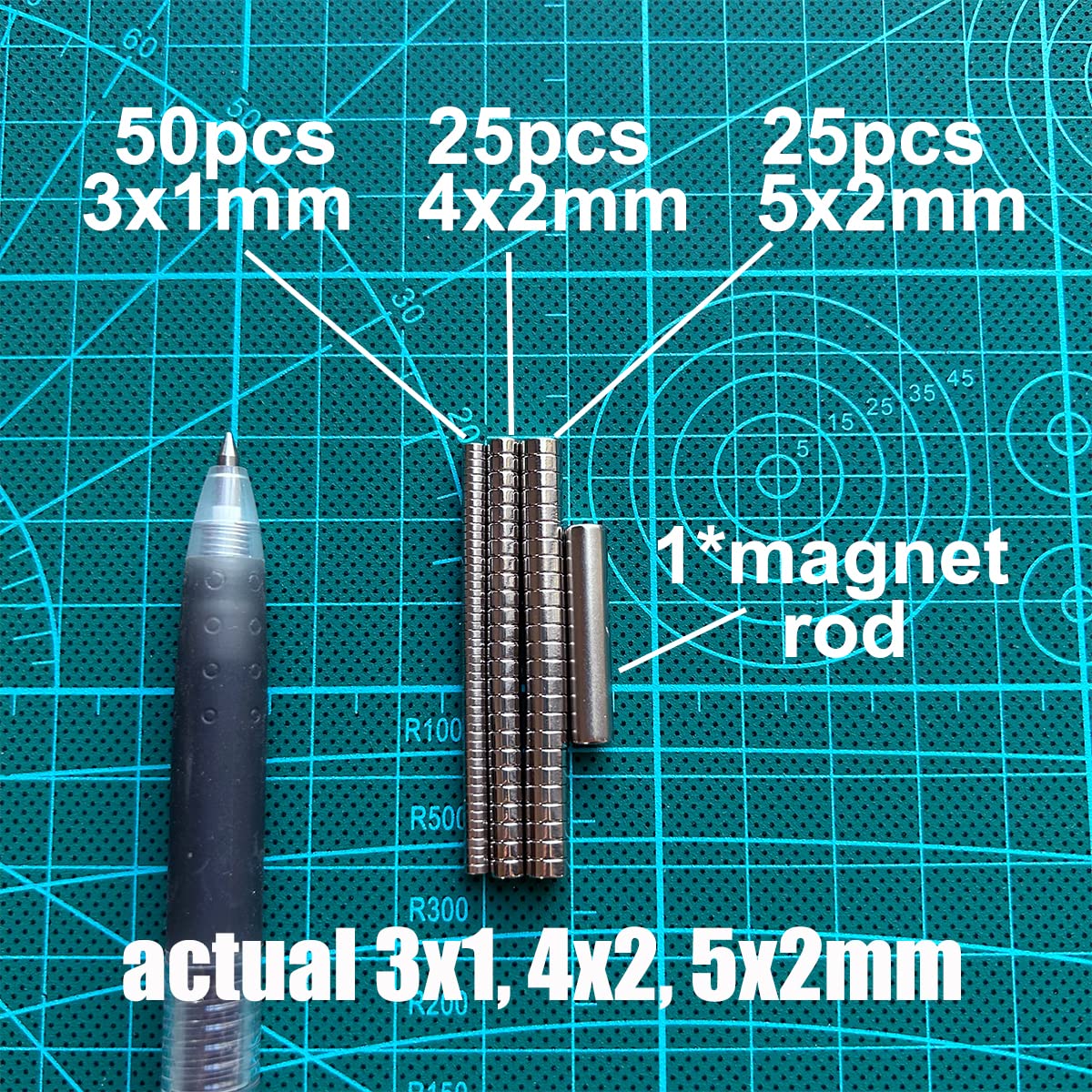 100 MEALOS Mini Magnets - 50 pieces 3 x 1 mm, 25 pieces 4 x 2 mm, 25 pieces 5 x 2 mm - tiny thin magnets for miniatures, small models, hobbies, crafts - small round magnets combo pack