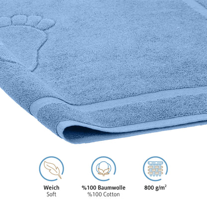 Comfortec Bath Mat Set 2 Piece, Terry Cloth Bath Mat, Washable Shower Mat & Bathroom Rug, 800 g/m² & 100% Cotton, Absorbent & Quick Drying, 50 x 80 cm, White/Light Blue