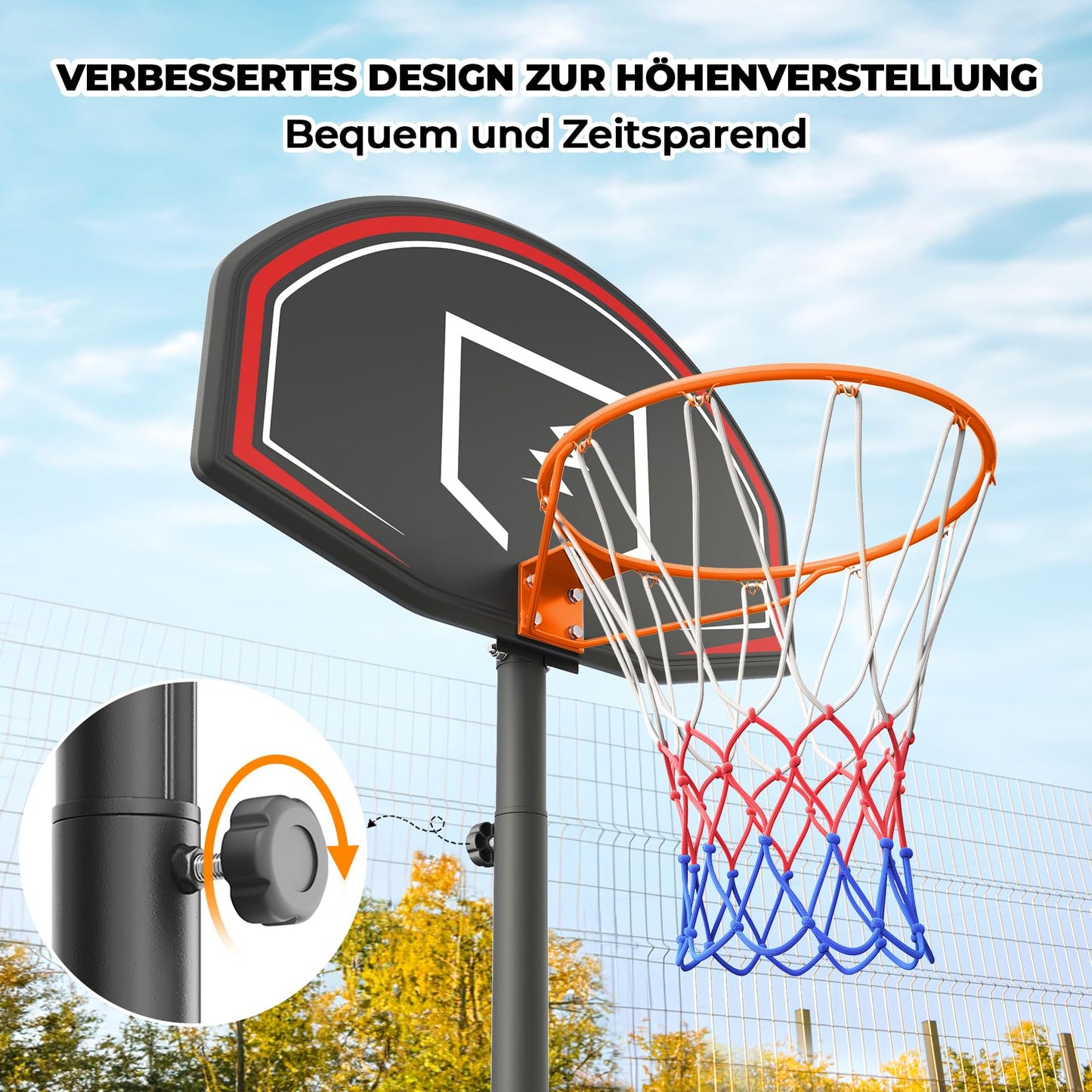 YOLEO outdoor basketball hoop for kids, 110-210cm height adjustable, portable basketball stand with wheels, portable children's basketball hoop