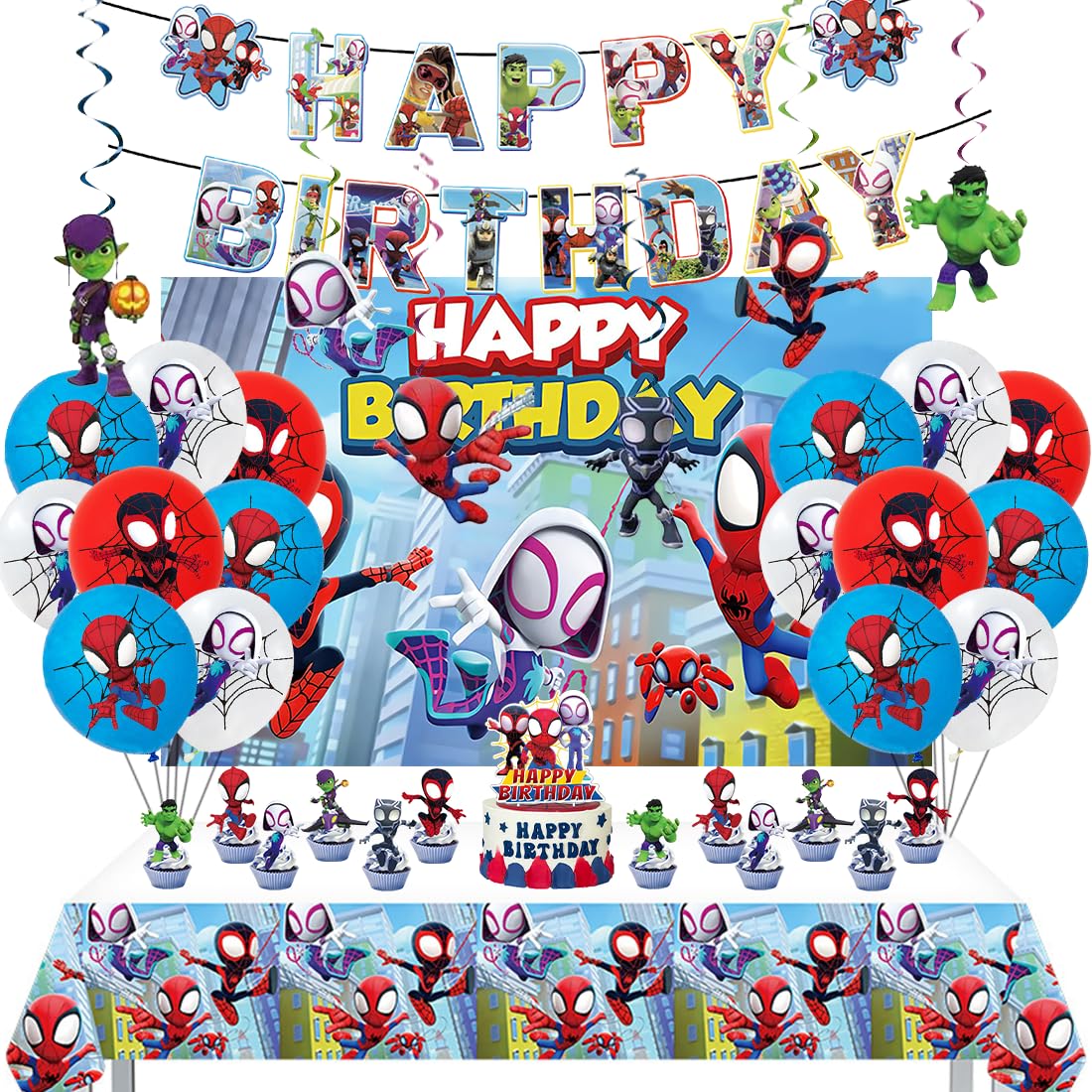 Birthday decoration Spider, decoration birthday kids, Spider superhero birthday set boys, balloon set with tablecloth and backdrop, birthday decorations for themed parties.