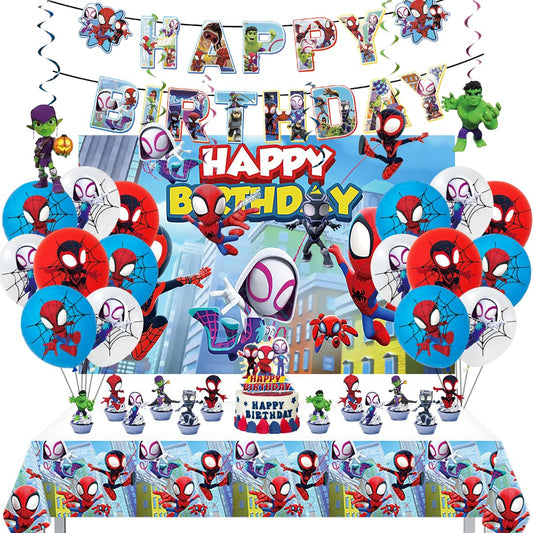 Birthday decoration Spider, decoration birthday kids, Spider superhero birthday set boys, balloon set with tablecloth and backdrop, birthday decorations for themed parties.
