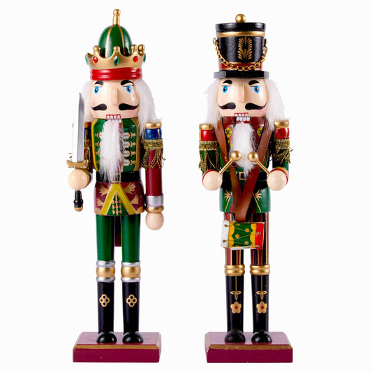 THE TWIDDLERS 2 Large Nutcracker Christmas Figures made of wood, 30cm - Traditional Christmas decor High-quality pine wood, indoor Christmas decorations, Classic ornaments & movable parts