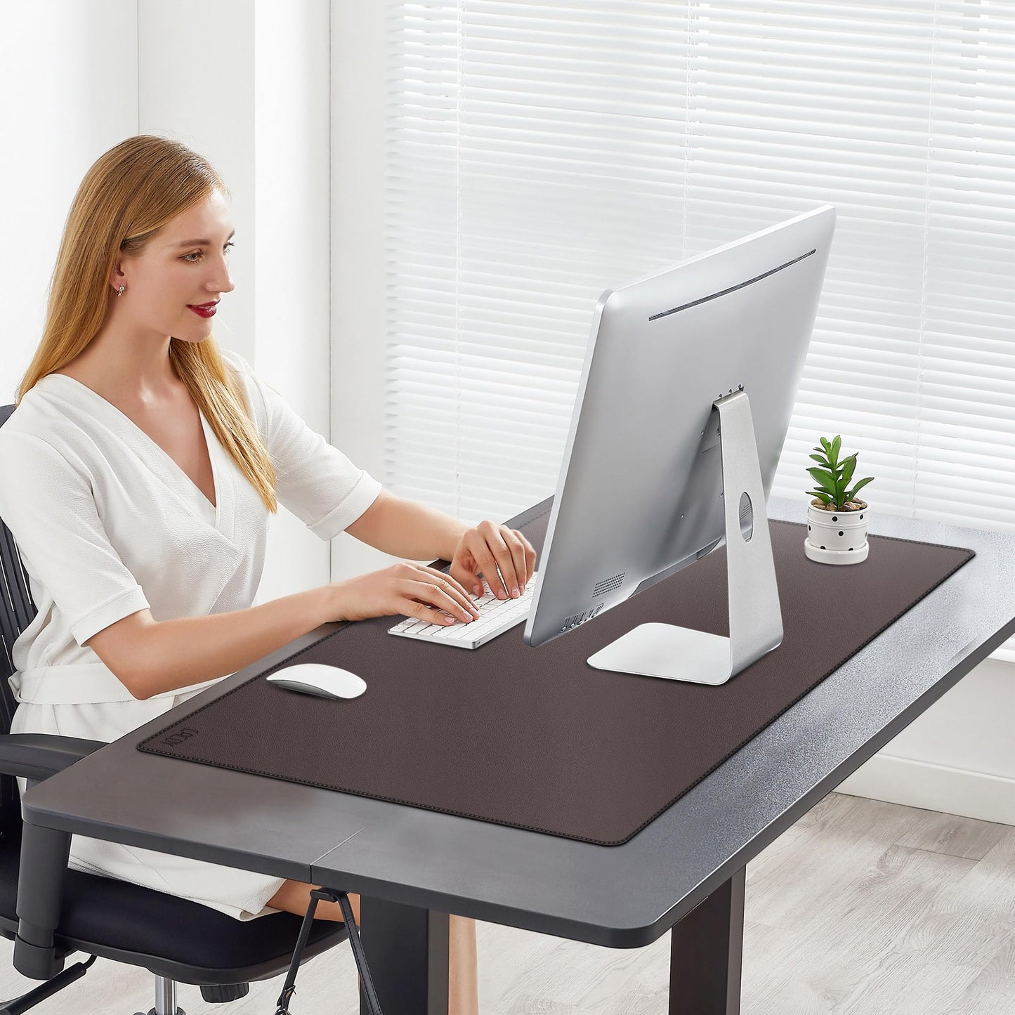 Cacoy 900x500 mm leather desk pad, Large XXL mouse pad for office and home, Waterproof computer desk pad, Multifunctional PU leather desk mat (Brown)