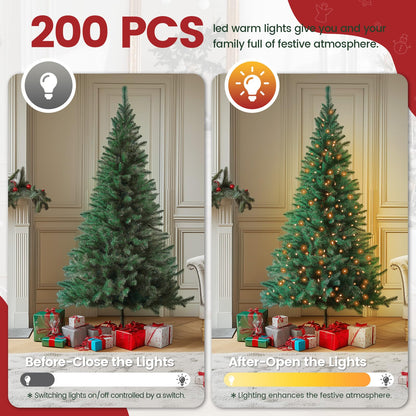 Artificial Christmas tree with LED lighting, 180cm artificial PVC pine tree with metal stand, premium Nordmann fir, flame-retardant automatic Christmas tree, lifelike artificial pine tree