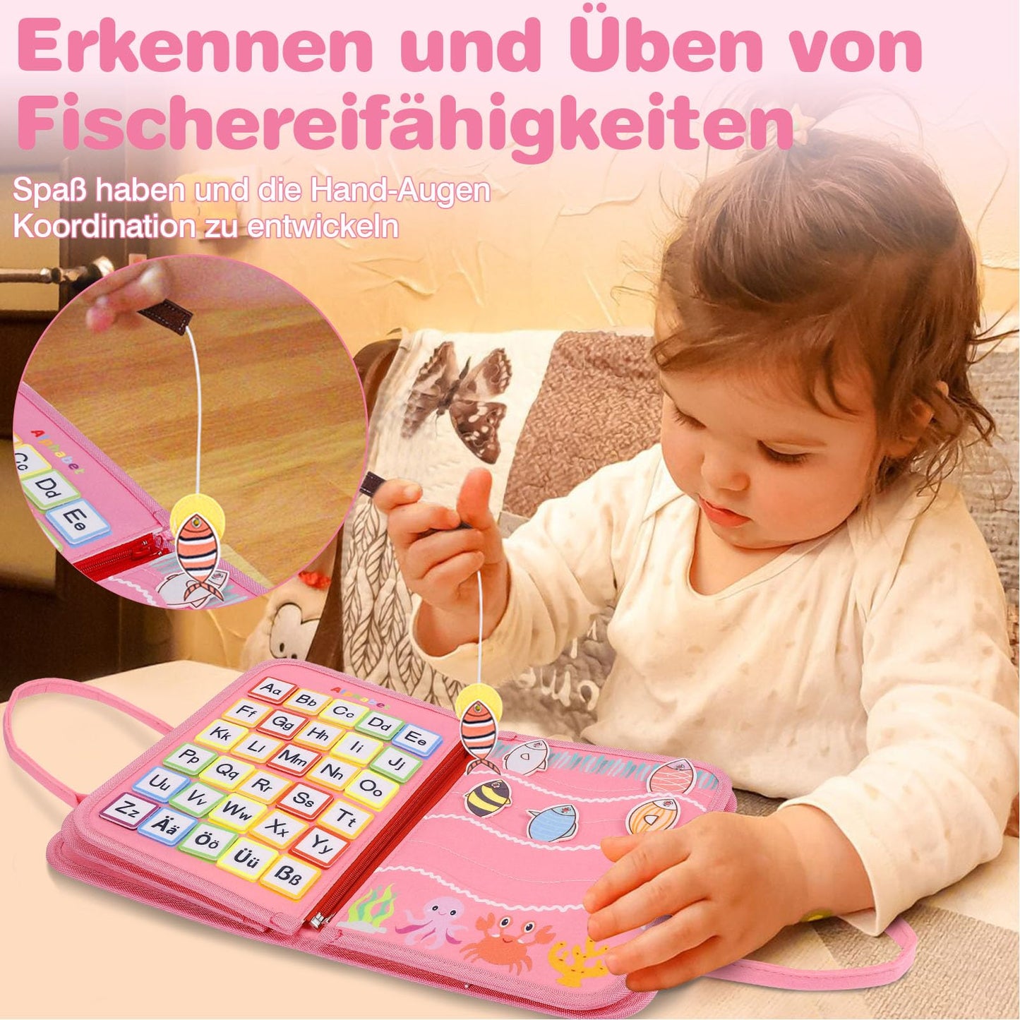 JHkim Busy Board German Montessori Toy for 1 2 3 4 year olds, boys & girls, kids sensory gift, Activity Board learning toy, Motor Skills toy for travel car & plane.