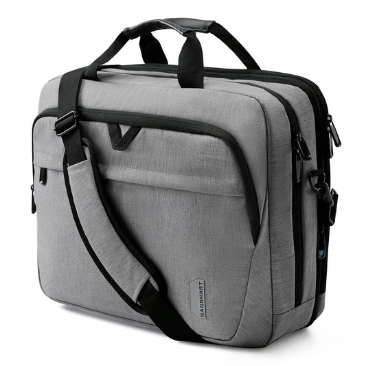 Bagsmart 17.3-inch laptop bag, expandable briefcase, computer bag for men and women, laptop shoulder bag, work bag, business travel, office, lockable (Gray-17.3 inches)