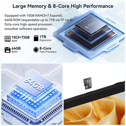 HotLight Tablet 10-inch Octa-Core processor, 10GB+64GB (TF 1TB), Spiritual Aura, WideVine L1, WiFi6, BT 5.3, 5000mAh, Android 14 tablet with USB OTG and Face Recognition, Black