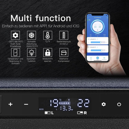 AAOBOSI 72L compressor cooler, car cooler with WiFi app control USB port, 12/24V and 100-240V cooler up to -20°C for car, truck, boat, RV, camping.