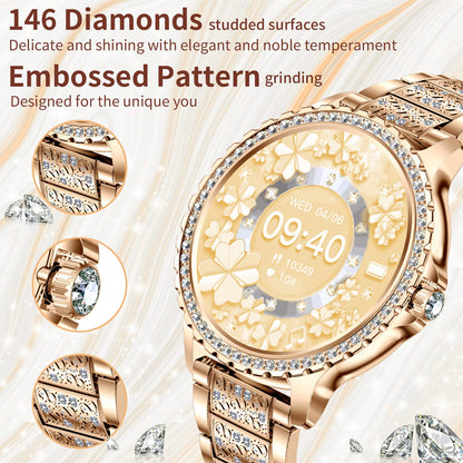 The Fitonyo smartwatch for women with phone function and diamond design features a 1.32" round HD display, call capability, and 120+ sports modes. Compatible with Android and iOS devices.