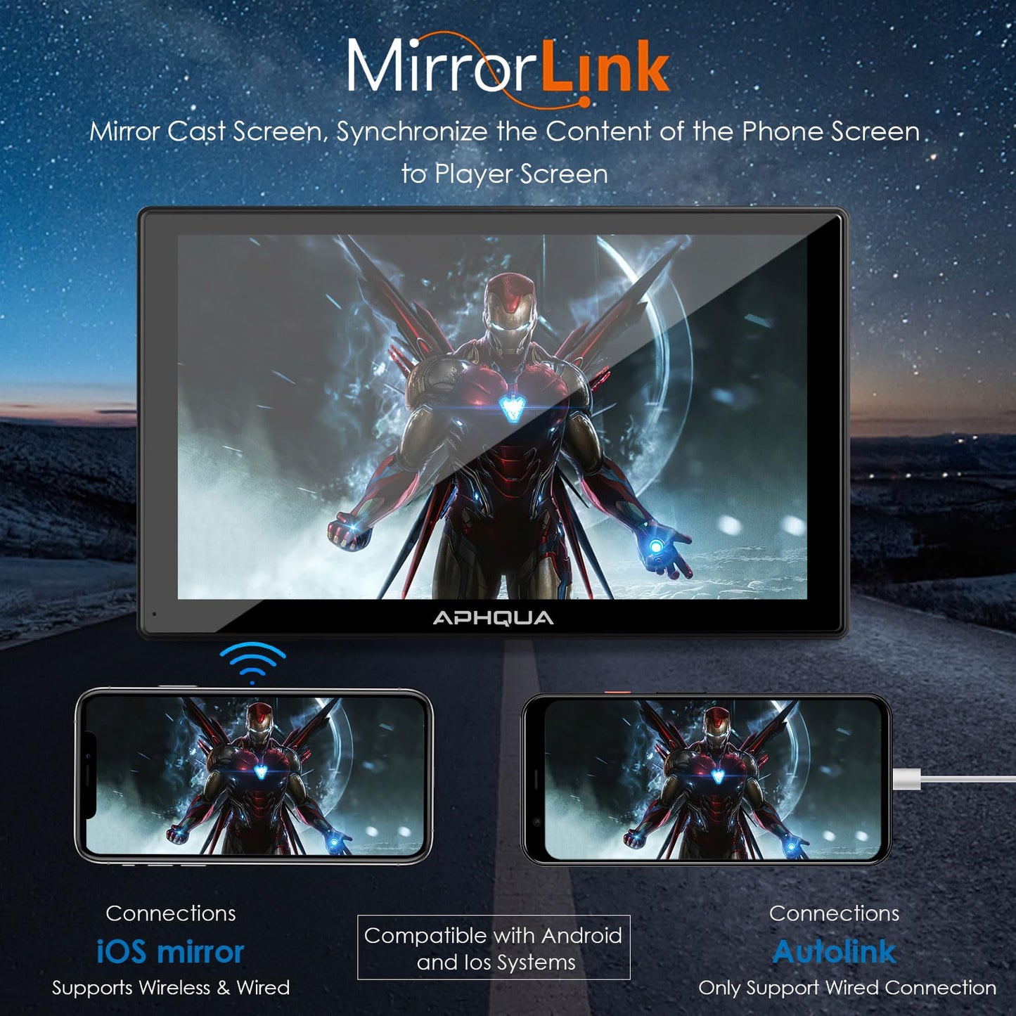 aphqua 2023 Newest Wireless Apple Carplay & Android Auto, 7-inch Touchscreen Digital Media Car Radio Receiver Wirelessly Portable Car Radio with Mirror Link, Google, Bluetooth