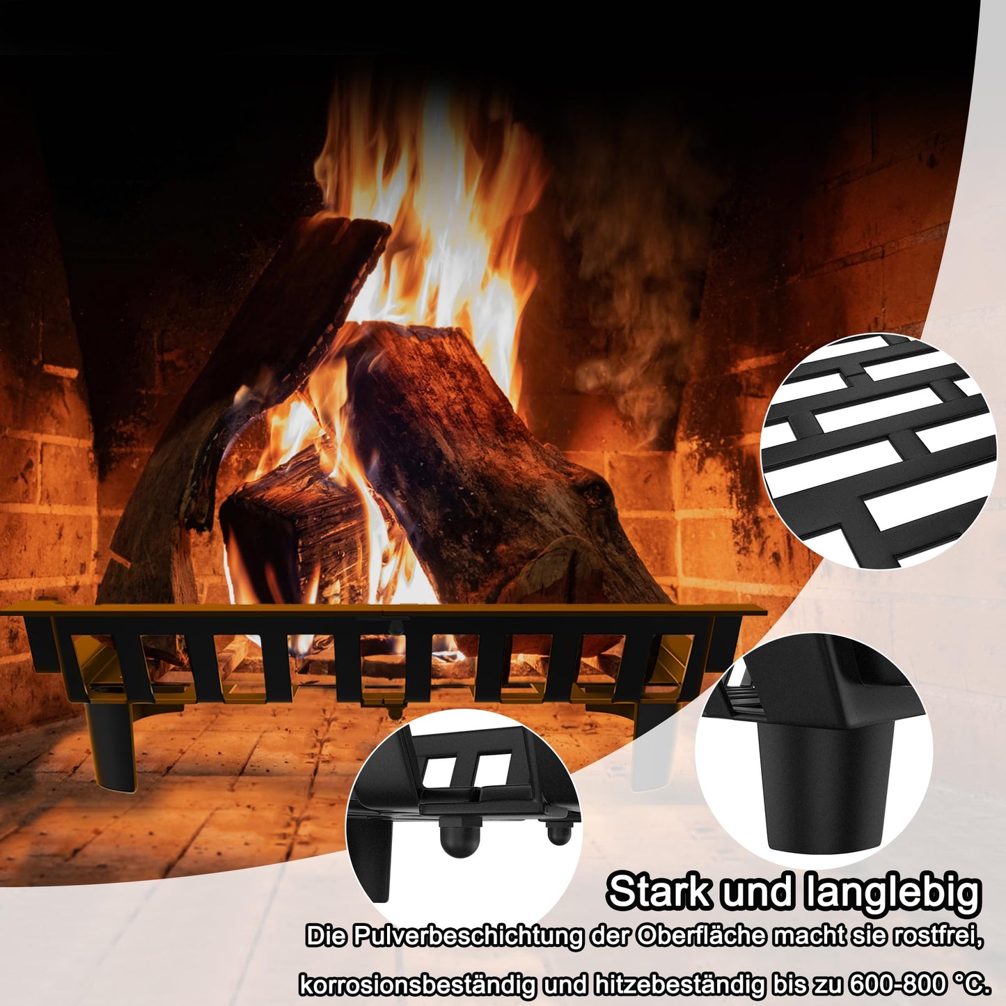 Onun 46cm fireplace grates firewood log rack cast iron wood rack fireplace stand, indoor wrought iron grill fireplace wood grate for indoor fireplaces, outdoor camping cooking, ignition tools wood stove, Tye B.