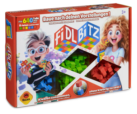 Fidl Bitz - Deluxe Set: Game set with approximately 640 colorful foam cubes for building and constructing, stick without sticking, float in water, blue/green/yellow/orange/purple/red (21102)