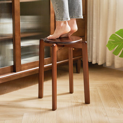 YMYNY dining chairs, solid wood bar stools, set of 4 bar stools, round ottomans, work stools, space-saving, stackable, for conference room, living room, dining room, kitchen, walnut brown HBD026H-4.
