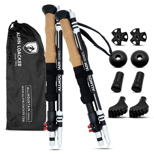ALPIN LOACKER Folding Aluminum Trekking Poles with Cork Grip I Women's Nordic Walking Poles I Lightweight Foldable Telescopic Trekking Poles for Mountain Sports, 100-120 cm