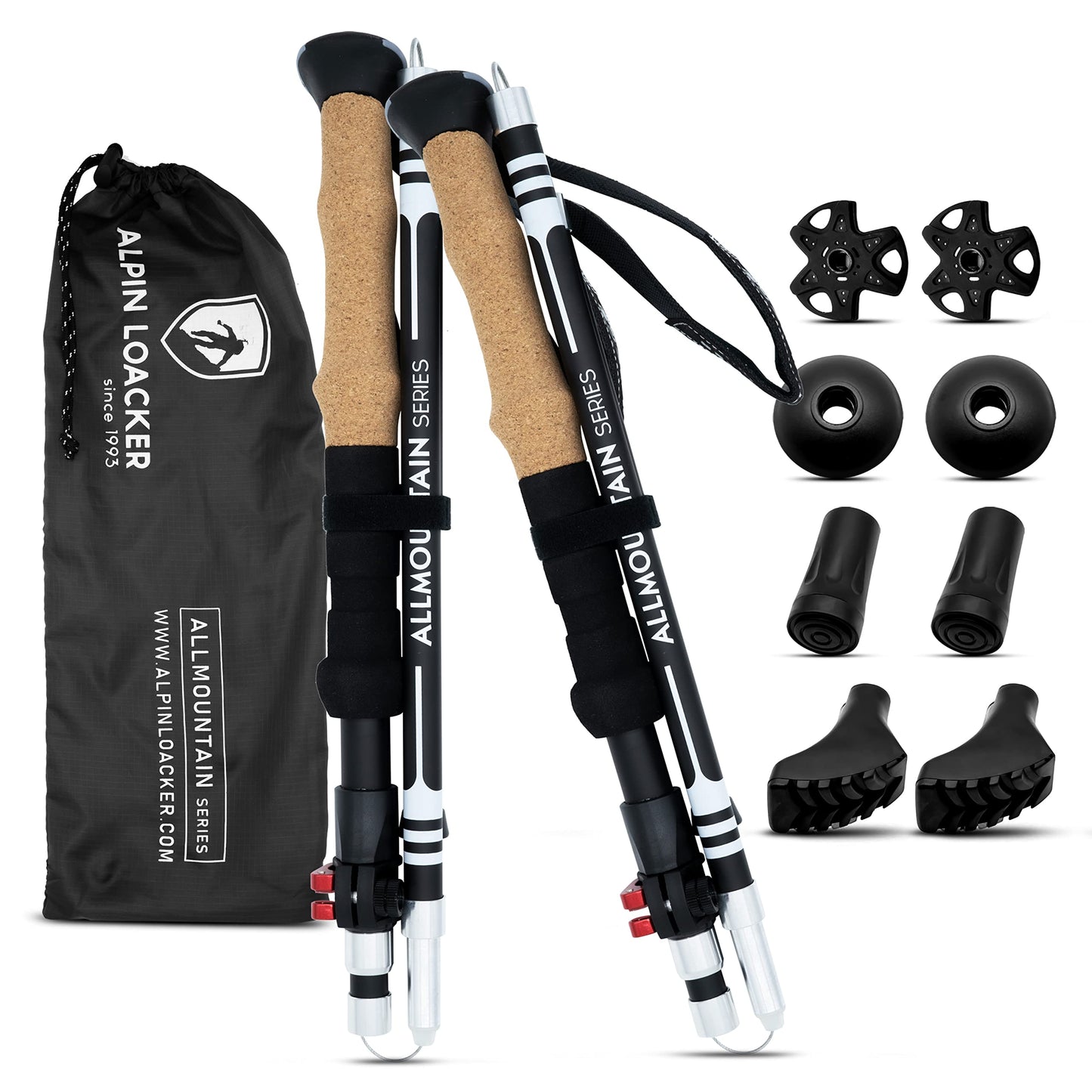 ALPIN LOACKER Folding Aluminum Hiking Poles with Cork Grip I Women's Nordic Walking Poles I Lightweight Foldable Telescopic Trekking Poles for Mountain Sports, 115-135 cm