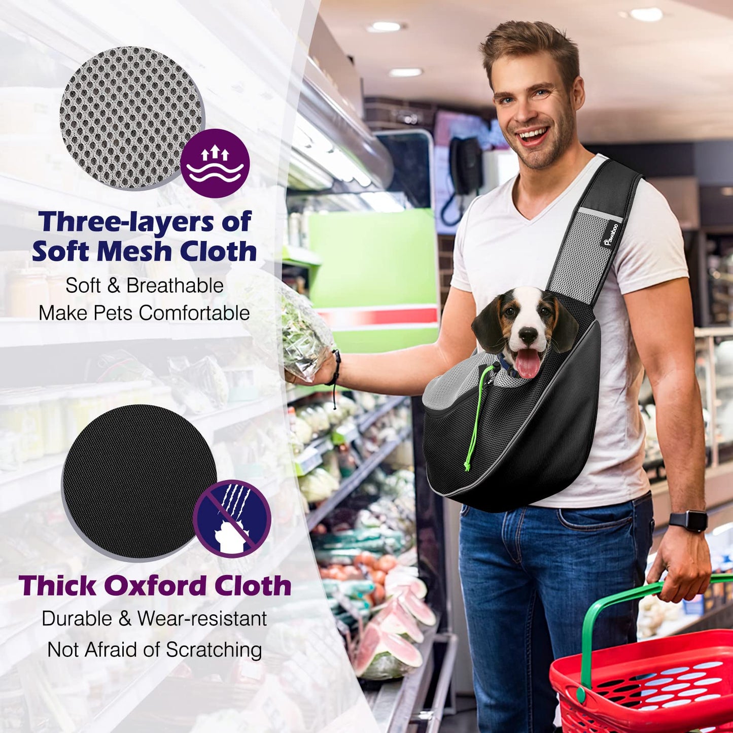 Pawaboo Dog Carrier, Adjustable Pet Carrier Bag, Pet Shoulder Bag for Dogs, Pet Carrier for Pets, Dog Carriers Sling for Outdoor Walk Travel - Large, Black