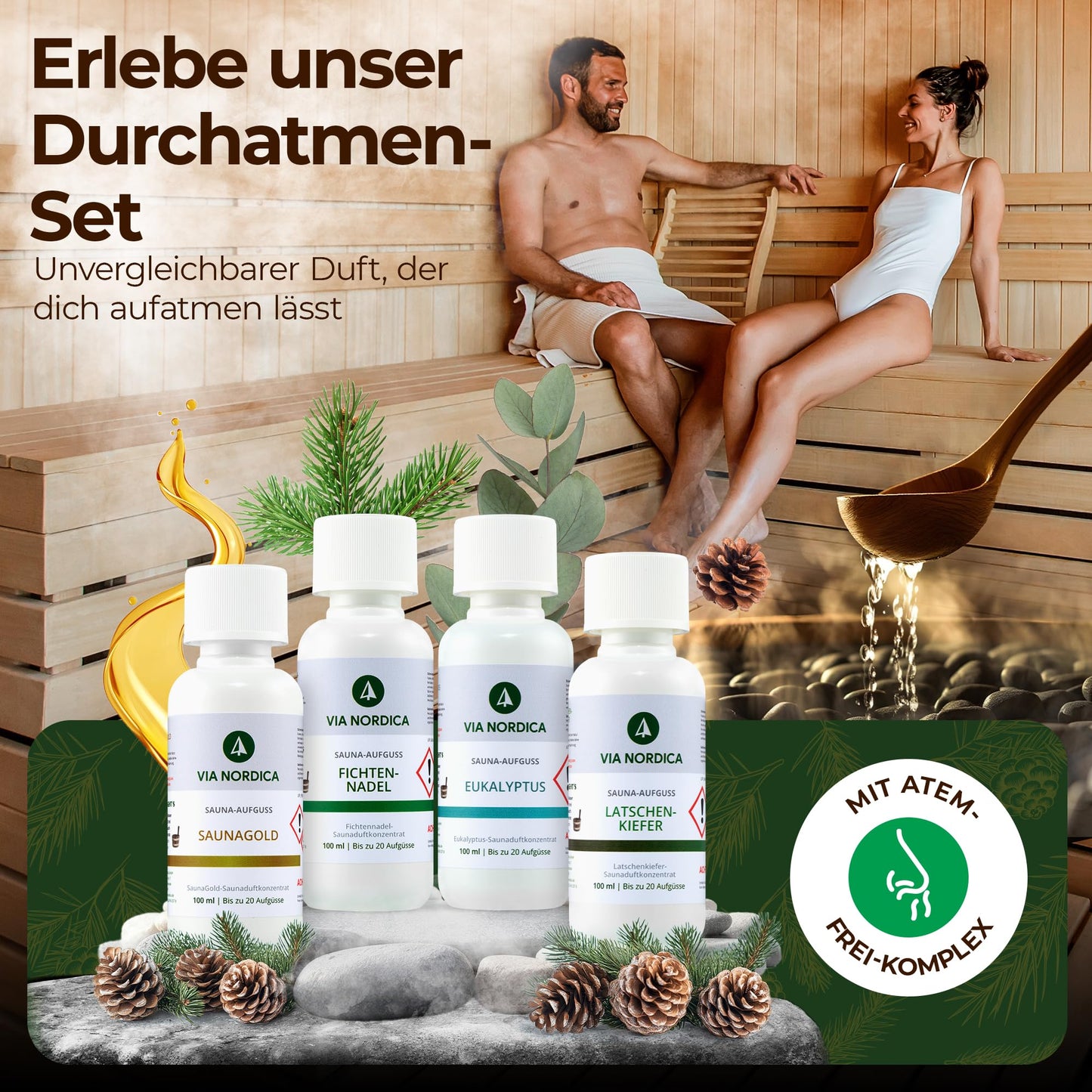 VIA NORDICA Sauna infusion set [BreathEasy complex formula] Sauna scents & essential oils - Great sauna infusion trial set, sauna oil sauna scent sauna accessories wellness infusion scent oil - Set Bio Breathe Freely