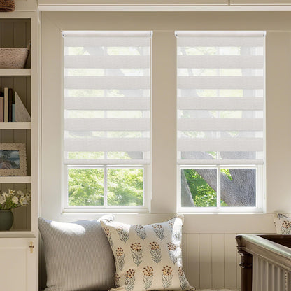 All in one double roller clamp without drilling & with drilling, Duo blinds for windows and doors, clamp roller blind translucent, privacy and sun protection, 85x190cm (WxH), linen