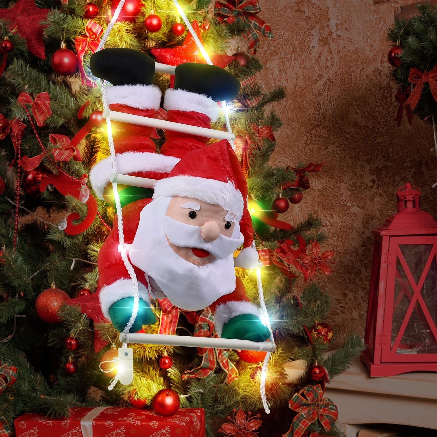 Climbing Santa Claus, Aceshop 34" Hanging Christmas Santa Decorations with LED light Christmas Ornaments Filled Plush Santa Claus Doll Gift for Christmas Decoration