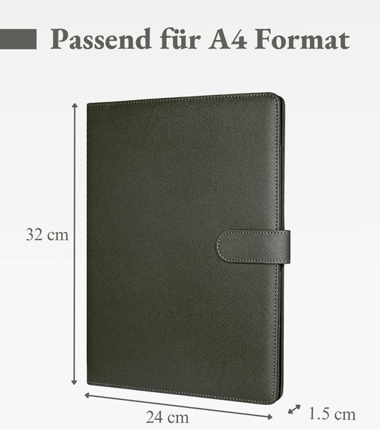 MyMazn A4 Clipboard with Cover, A4 Folder Writing Pad Clipboard Folder, PU Leather A4 Conference Folder with Document Pockets, Pen Holder, and Magnetic Closure (Olive Green)