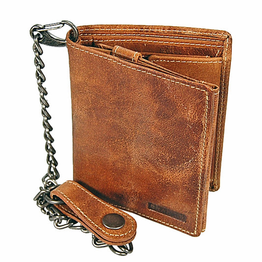 GoBago Biker wallet - leather purse with chain, made of durable leather. Chain wallet in vintage style - Biker wallet (Vintage-Tan).