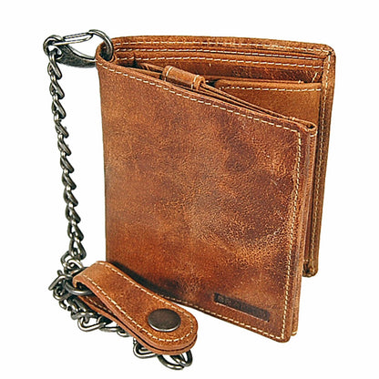 GoBago Biker wallet - leather purse with chain, made of durable leather. Chain wallet in vintage style - Biker wallet (Vintage-Tan).