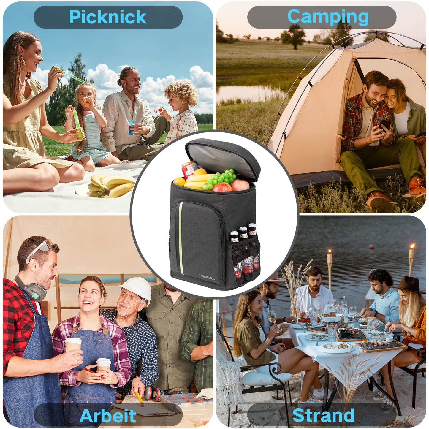 PENGDA Cooler Backpack Large - 30L Cooler Backpack Insulated Picnic Bag Waterproof Ultralight Picnic Backpack Men Women Cooler Bag for Camping, BBQ, Hiking, Picnic (Black)