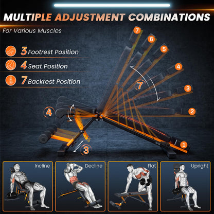 350KG folding weight bench - Bonvork workout bench with 1.6MM Thickened Steel, Incline bench for home gym, adjustable weight bench, Flat Decline Bench Press Bench (with headrest)