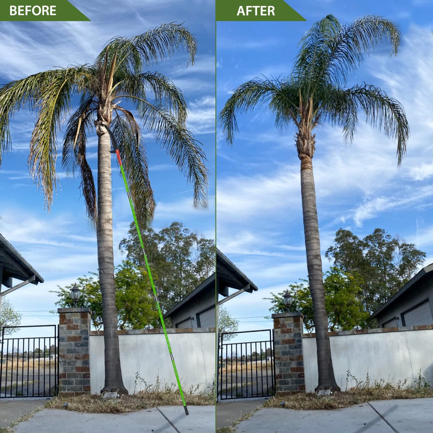 8m telescopic tree pruner with adjustable length handsaw, cuts cleanly and quickly for high branches. Includes carrying bag for easy transport. Great tool for garden maintenance.